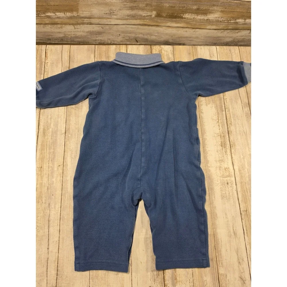 Carters Blue Dog Applique Snap Front Romper XL 9-12M Long Sleeve Cotton‎